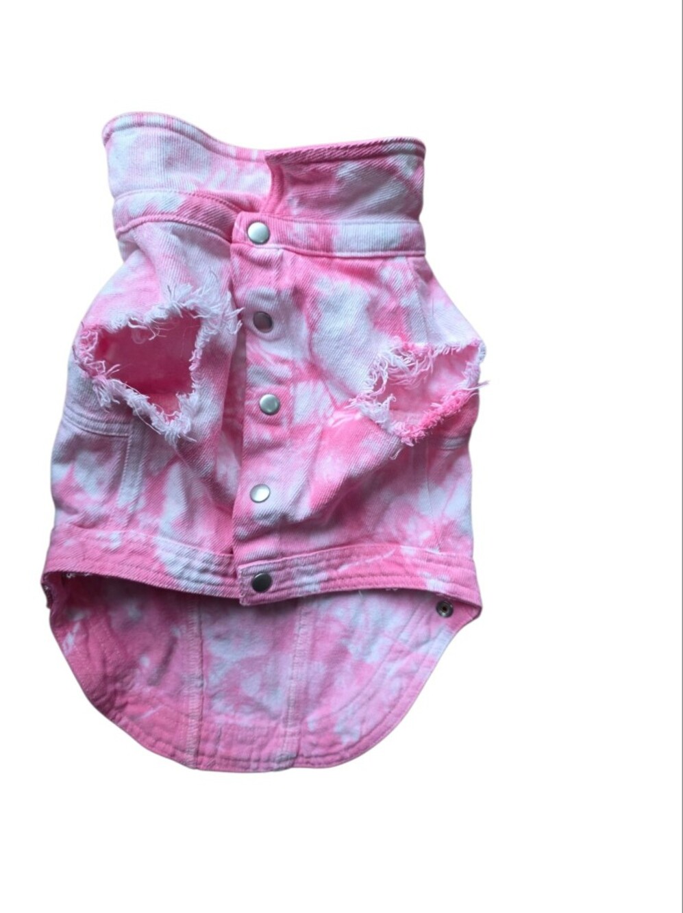 🧡Denim Dog Jacket Vest Pink Tie-Dye Distressed Denin Vest Button Down